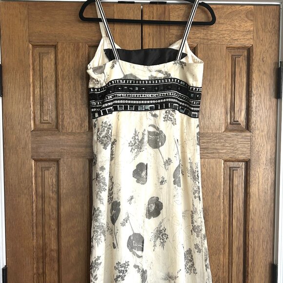 Laundry by‎ Shelli Segal Ivory Silk Floral Print Dress • Sz 12 • Bead Trim Lined - Picture 2 of 6